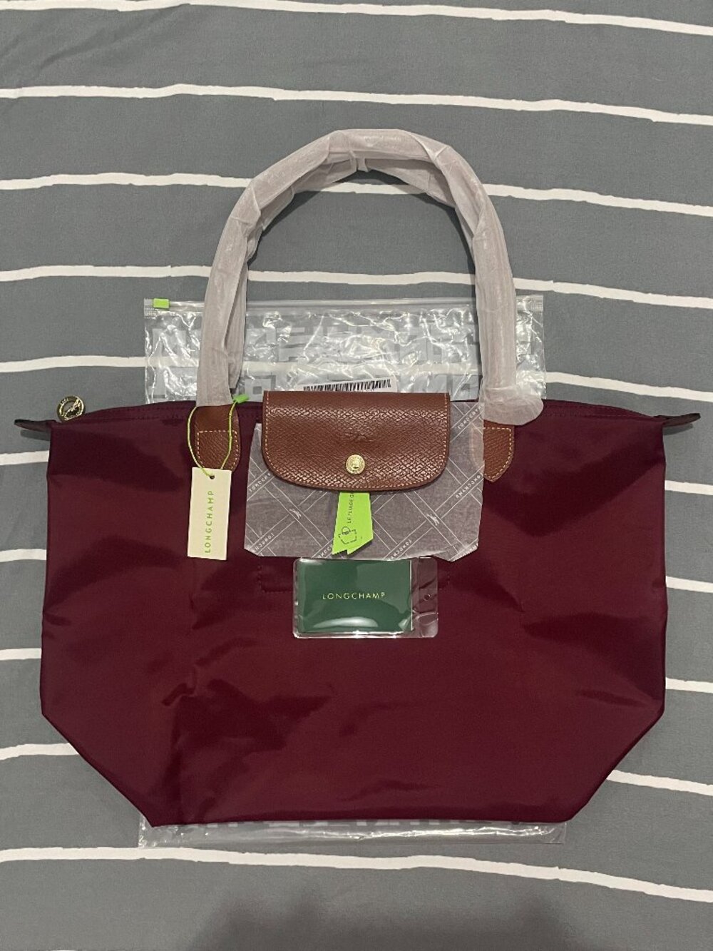 NWT Burgundy Longchamp Le Pliage Original Large Handbag Canvas Shoulder Tote L